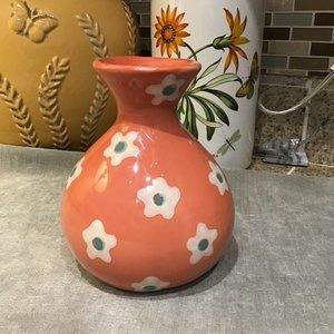 Anthropologie Brand Tangerine Bud Vase with Flowers 5.5" tall and 5' wide
